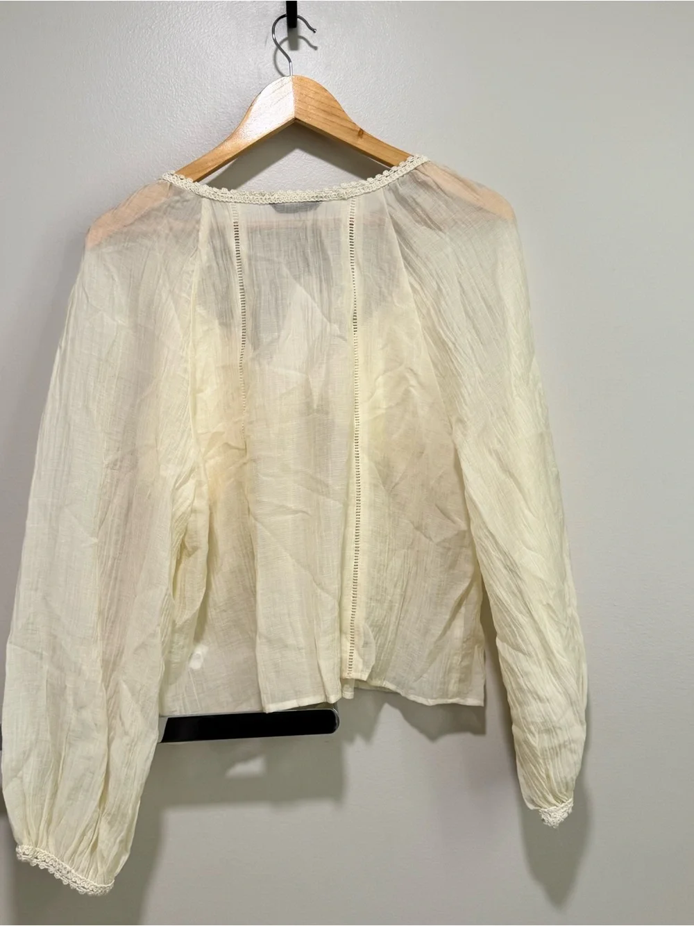 Zara Cream Crochet-Trim Sheer Peasant Blouse